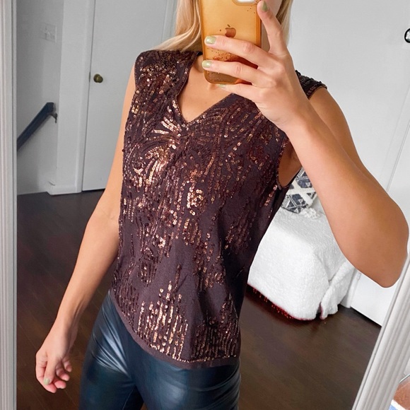 ✨ JONES NEW YORK PLUM COPPER SEQUIN FESTIVE TOP! - Picture 3 of 14